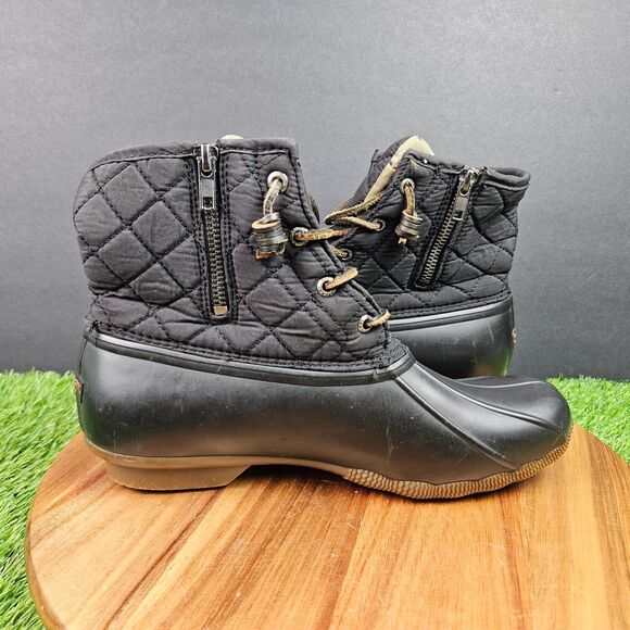 Sperry Duck Boots Womens 9 M Saltwater Quilted Black Waterproof Lace Up STS94063 - Picture 8 of 11